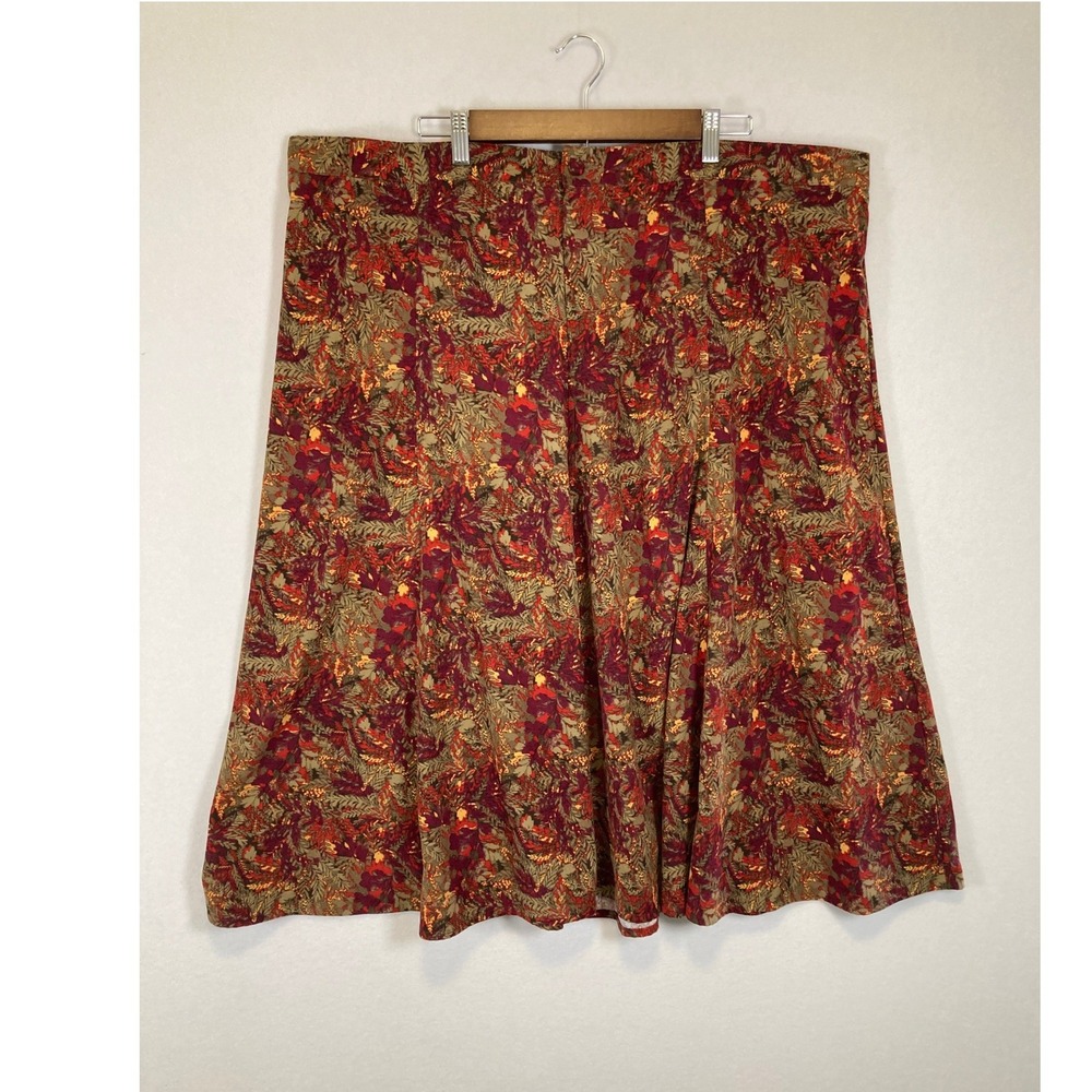 Autumn Floral C.J.‎ Banks Women 3X Red Gold Leaf Print Stretch A-Line Midi Skirt